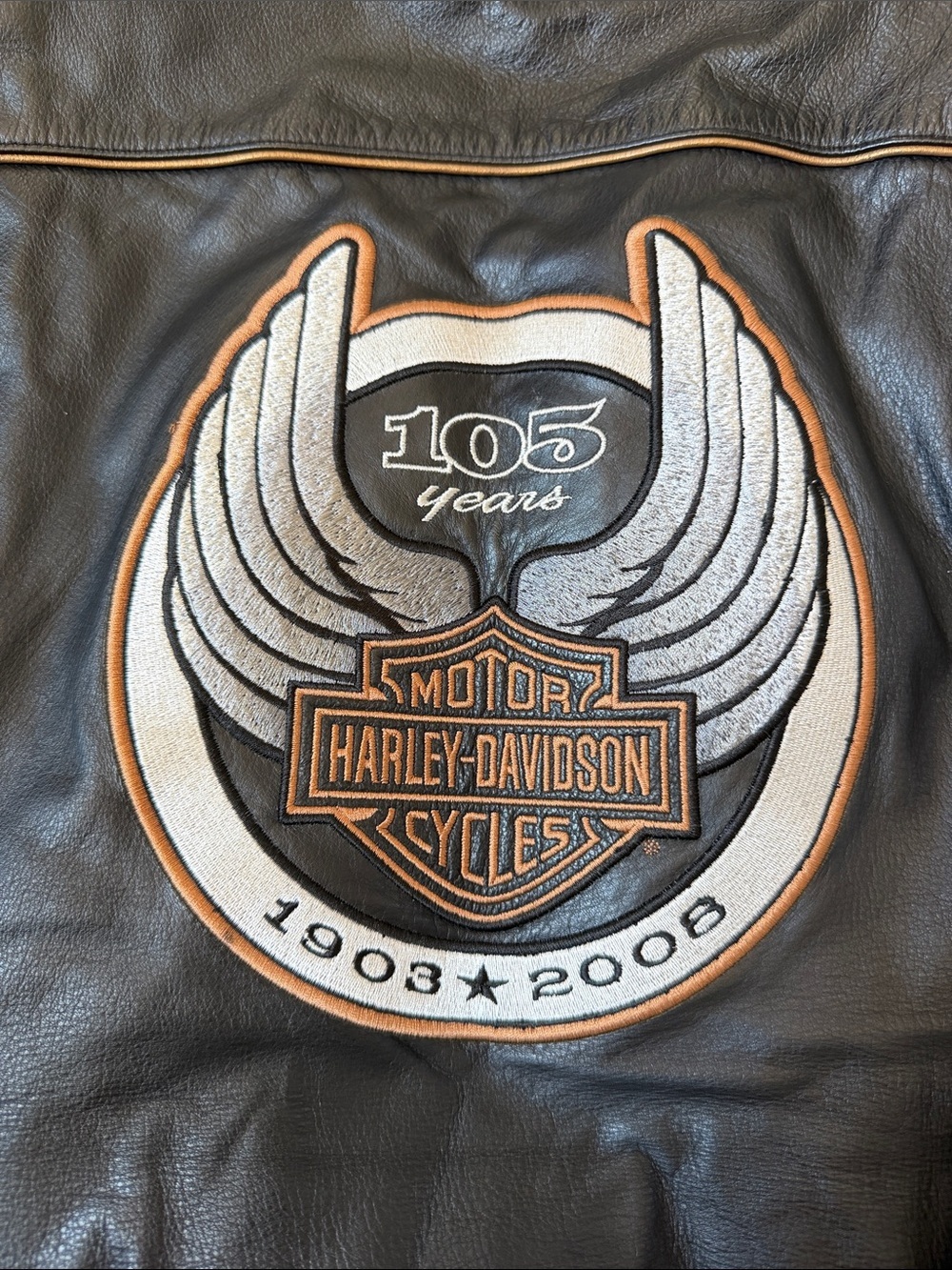 Harley-Davidson Black Leather Bomber Jacket with Brown Lining - Picture 7 of 7